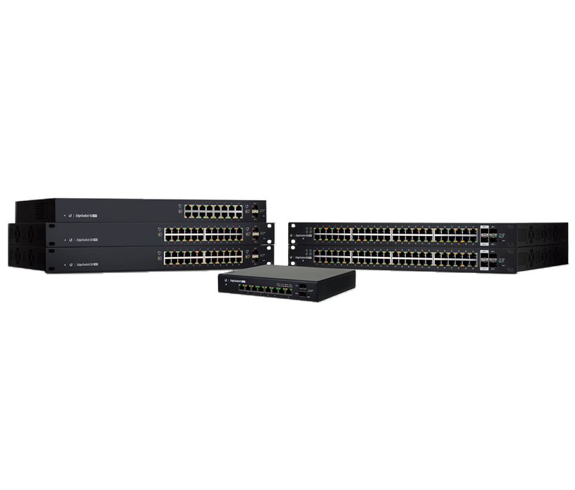UBIQUITI ES-24-250W - Edge Switch Gigabit PoE 250W de capa 2 administrable con 24 puertos Gigabit y 2 puertos SFP. Capacidad de conmutación de 52 Gbps.