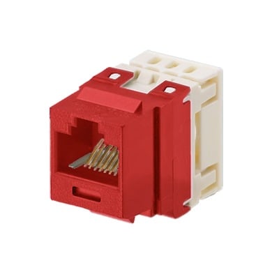 NKP5E88MRD Conector Jack Estilo 110 (de Impacto), Tipo Keystone, Categoría 5e, de 8 posiciones y 8 cables, Color Rojo