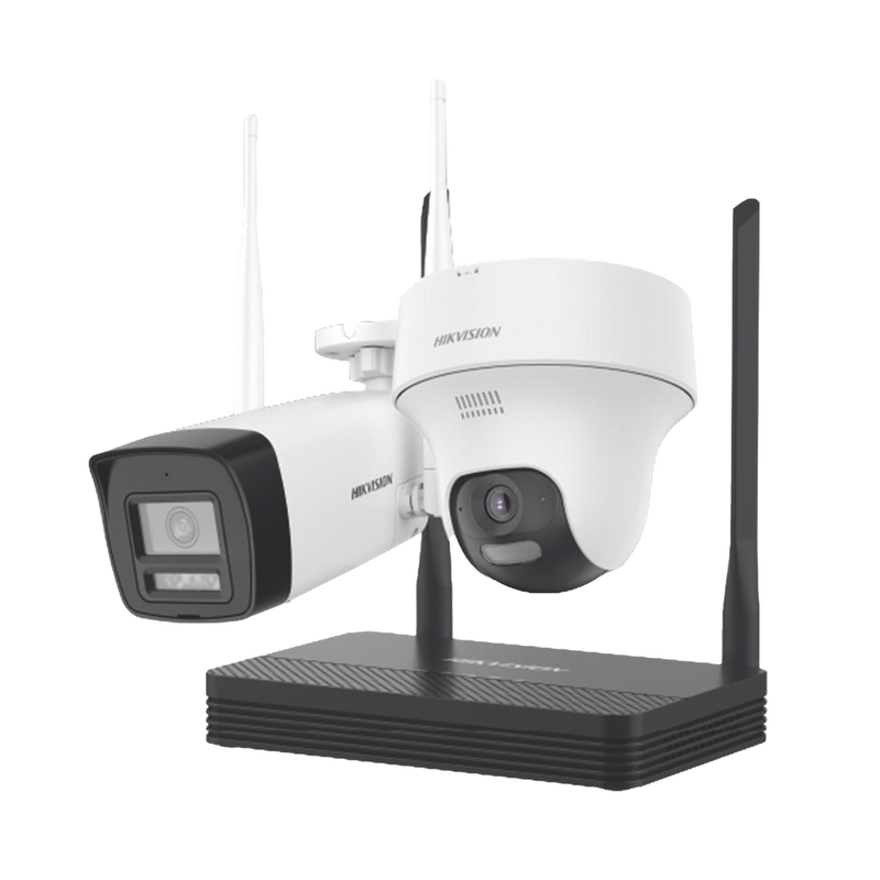 NKS422W02H Kit IP Inalámbrico 2 Megapíxel / NVS 4 Canales / 1 Cámara Bala Exterior + 1 Cámara Turret Interior con Lente 2.8 mm y Dual Light / Audio Bidireccional (Micrófono y Bocina) / Soporta Micro SD de 512 GB