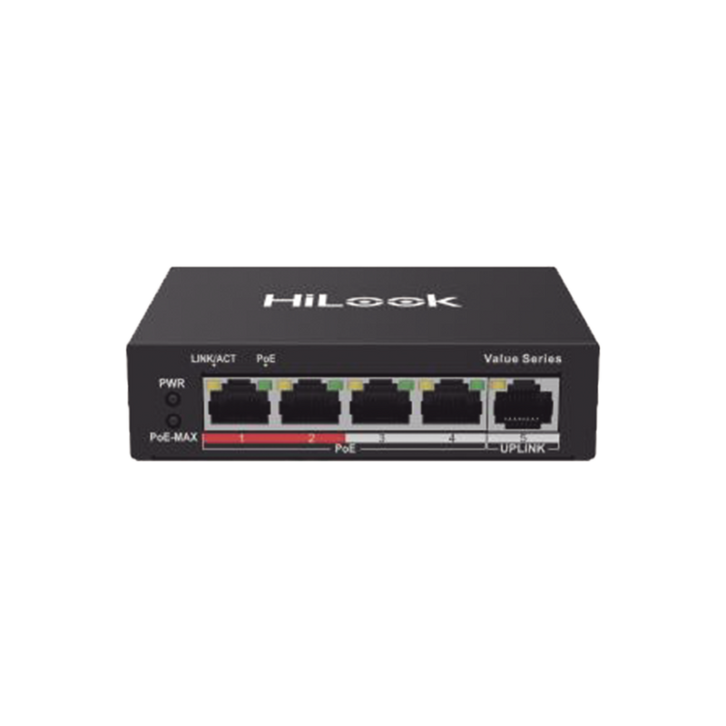 NS-0105P-35(B) Switch PoE+ / 4 Puertos 10/100 Mbps PoE+ (af / at) / 1 Puerto 10/100 Mbps Uplink / Modo Extendido hasta 250 Metros / 35 Watts