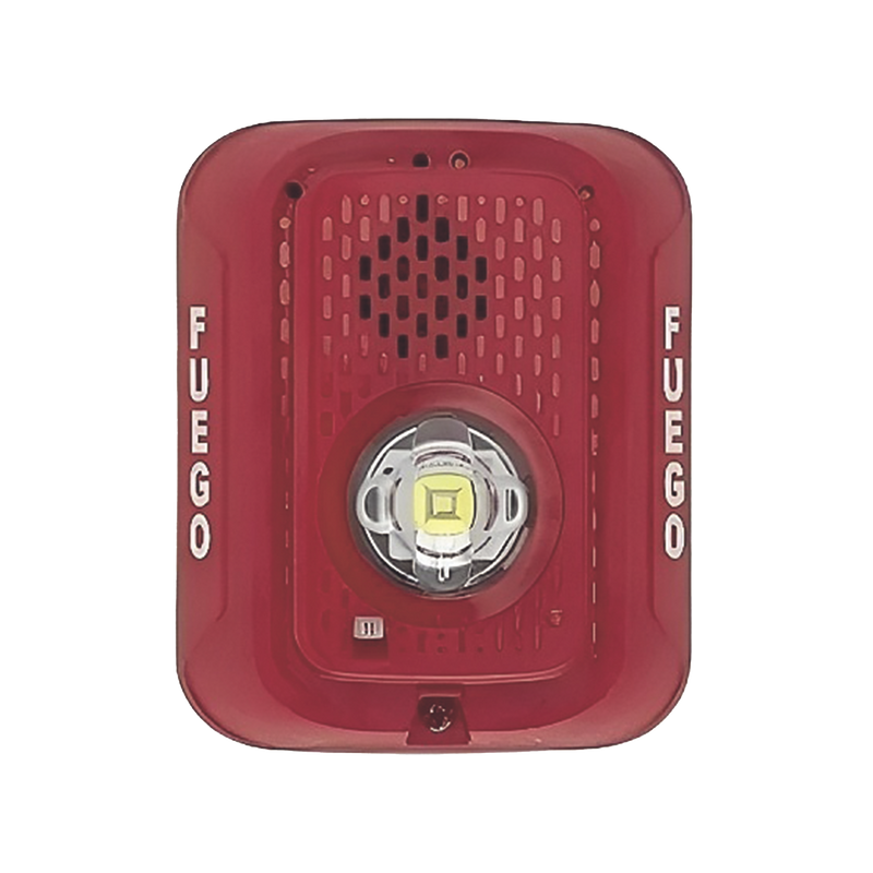 P2RLEDSP Sirena con Lampara LED Estroboscópica / 2 hilos / Montaje en Pared / Color Rojo / Configuración Estroboscópica Seleccionable