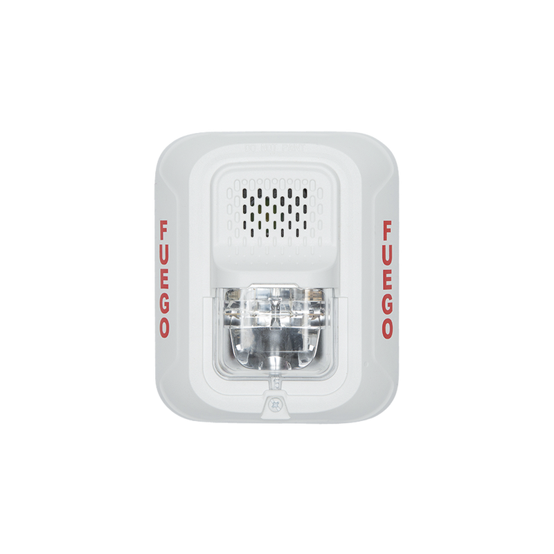 Sirena con Lámpara Estroboscópica a 2 Hilos, Montaje en Pared, Color Blanco, Configuración Estroboscópica Seleccionable y Texto en Español, Nuevo Diseño Moderno y Elegante y Menor Consumo de Corriente