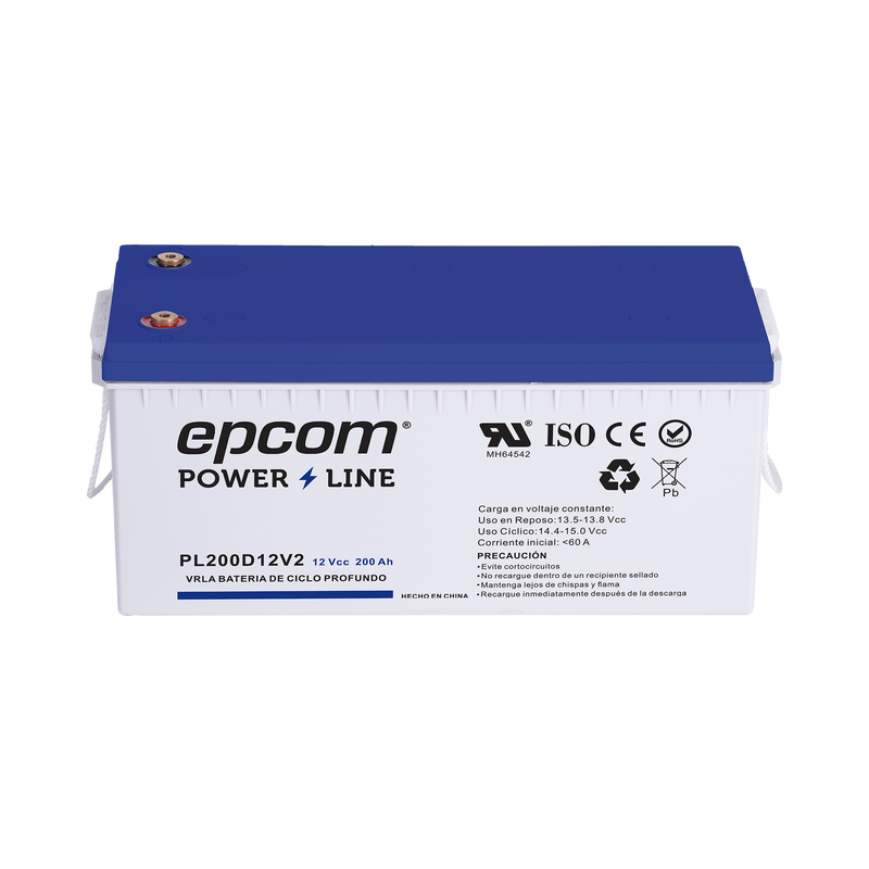 PL200D12V2 Batería 12 Vcc / 200 Ah / UL / Tecnología AGM-VRLA / Ciclo profundo / Para uso en aplicaciones fotovoltaicas y de emergencia  / Terminales T5