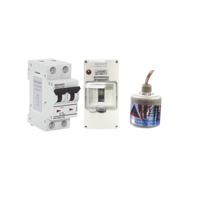 Kit de Centro de Carga Para Corriente Directa, Breaker de hasta  800 Vcc de 20 A con Supresor de Descargas Atmosféricas. - Toer