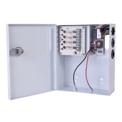PLK12DC4ABK Fuente de Poder Profesional de 12 Vcc @ 4 A / Soporta 4 Cámaras / Capacidad de Batería de Respaldo (No Incluída) / Voltaje de Entrada 96-264 Vca