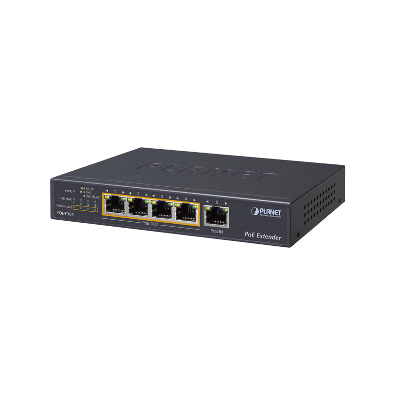 POE-E304 Extensor Ultra PoE de 65 Watts Con 4 Puertos Gigabit de Salida 802.3 af/at