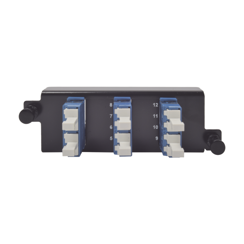 PPM-F-LCU12-01 Placa acopladora de Fibra Óptica Plug and Play, Con 6 Conectores LC Duplex (12 Fibras), Para Fibra Monomodo, Azul