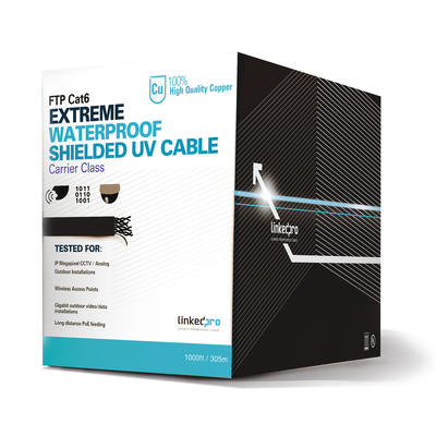 Bobina de cable de 305 Metros Cat6+ CALIBRE 23 Exterior Blindado tipo FTP para CLIMAS EXTREMOS, UL, color Negro, - Toer