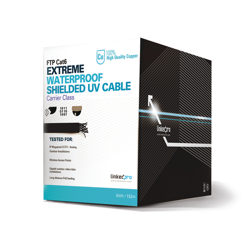 PRO-CAT-6-EXT/500 Bobina de 152.5 metros Cat6+ CALIBRE 23 Exterior Blindado tipo FTP Para Climas Extremos, UL para aplicaciones de video vigilancia y redes de datos. Para uso en Intemperie.