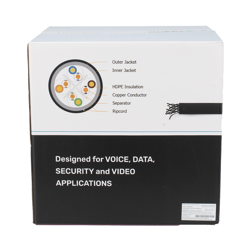 Bobina de Cable UTP 305 m, Cat6 Con DOBLE FORRO, para Exterior, CLIMAS EXTREMOS, Color Negro