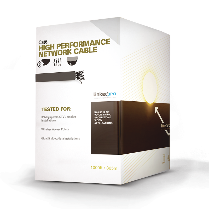 PRO-CAT-6-GELX Cable Cat6+ CALIBRE 23, UTP, Intemperie con GEL DOBLE CHAQUETA, ETL, UL, color negro de 305 Metros, para Climas EXTREMOS