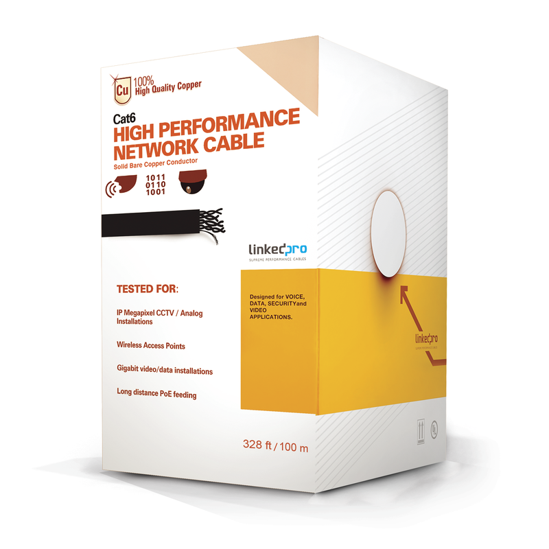 PRO-CAT-6-PLUS/100M Cable Cat6+ CALIBRE 23 ALTO RENDIMIENTO, ETL,UL, color azul, de 100 metros, super flexible, para aplicaciones de CCTV, video HD, y redes de datos.