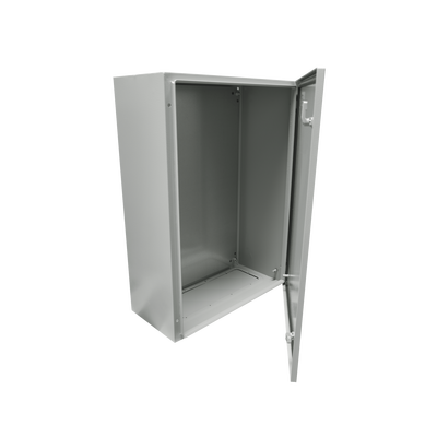 Gabinete de Acero IP66 Uso en Intemperie (400 x 600 x 200 mm) con Placa Trasera Interior Metálica y Compuerta Inferior Atornillable (Incluye Chapa y Llave).