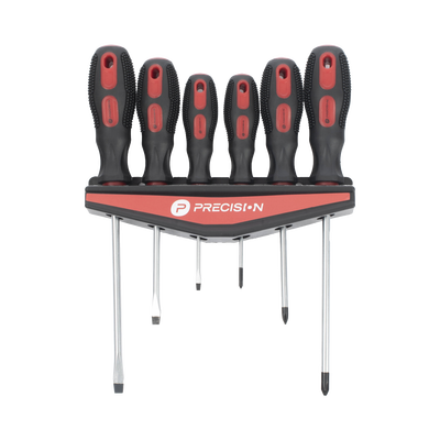 Juego de 6 desarmadores CrV con organizador y Mango Bicolor. - Toer