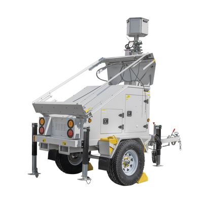 Traila / Remolque con Mástil Retráctil de 7.5 m. para Videovigilancia o Iluminación, con Bases para Instalar Paneles Solares y Baterías (No incluidos) - Toer