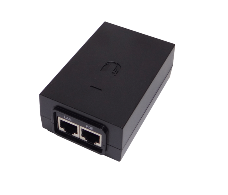 UBIQUITI POE-24-12W-G - Inyector PoE pasivo Gigabit para equipos Ubiquiti de 24 VDC, 0.5A y función de reinicio remoto.
