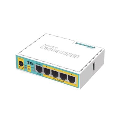RB750UPR2 (hEX PoE LITE) RouterBoard, 5 Puertos Fast Ethernet, 4 con PoE Pasivo, 1 Puerto USB