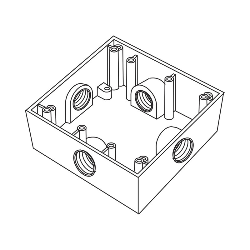 Caja Cuadrada de 3/4 (19.05 mm) a Prueba de Intemperie/ Cuenta con 4 bocas.