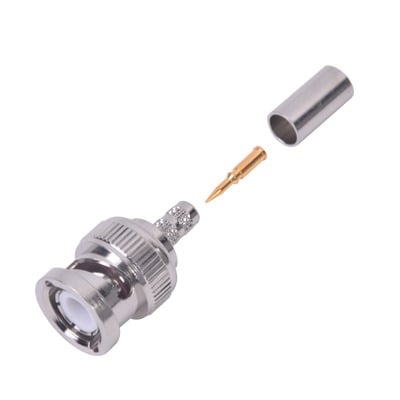 Conector BNC Macho de Anillo Plegable para Cable LMR-195, RG-58/U, RG-142, Níquel/ Oro/ Teflón.