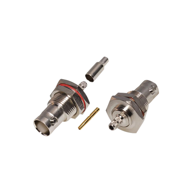 Conector BNC Hembra /Chasis en D-Plano, Anillo Plegable/ RG-316/U, Niquel/Oro/Teflón.