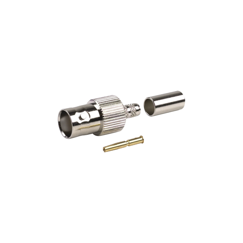 Conector BNC Hembra de Anillo para Cables RG-8/X, LMR-240, 9258, Níquel/ Oro/ Delrin.