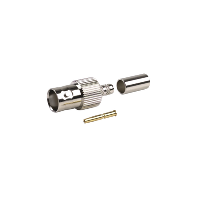 Conector BNC Hembra de Anillo para Cables RG-8/X, LMR-240, 9258, Níquel/ Oro/ Delrin.