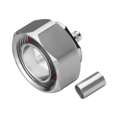 Conector DIN 7-16 Macho de Pin Cautivo, Anillo Plegable para Cable RG-8/X, LMR-240, Bronce Blanco/ Plata/ Teflón.â€‹