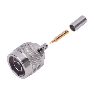 Conector N Macho de Anillo Plegable para Cables Coaxiales LP-142, LP-195, RG-58/U, RG-142/U, LMR-195, Níquel/ Oro/ Teflón.â??