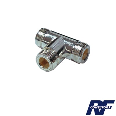 RFN-1011-1 Adaptador en T, Triple Conectores N Hembra, Plata/ Oro/ Teflón.