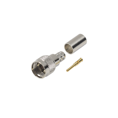 Conector Mini-UHF Macho, 50 Ohm de Anillo Plegable para  LMR-240, RG-8/X, 9258, Niquel/ Oro/ Delrin. - Toer