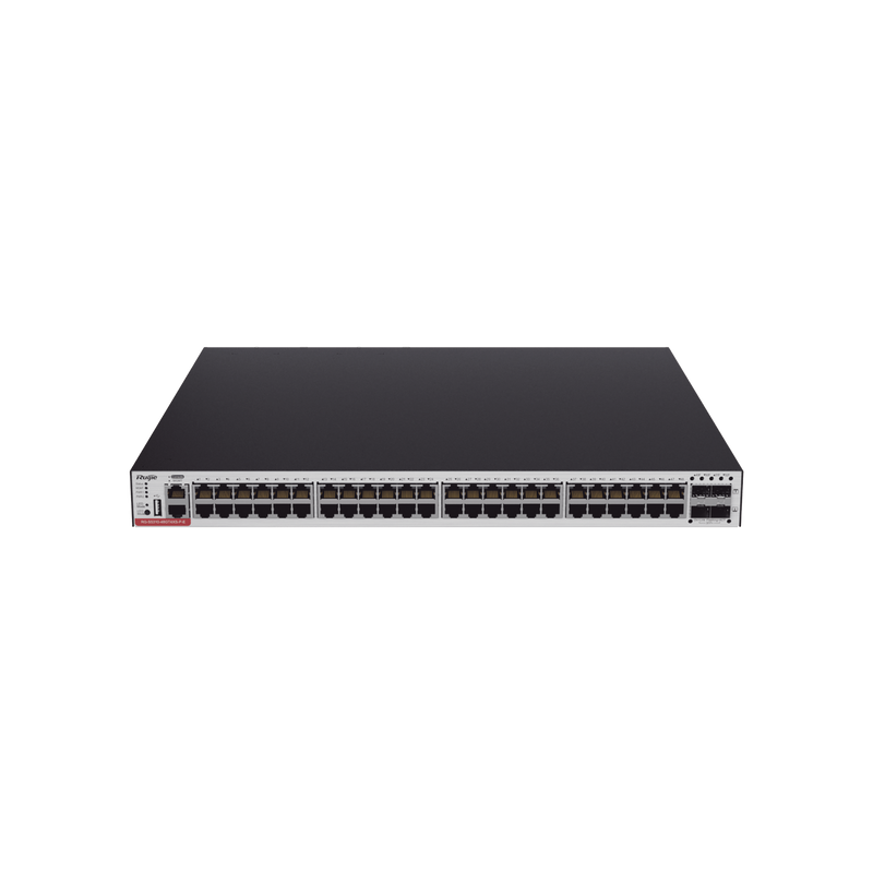 RG-CS83-48GT4XS-PD RG-CS83-48GT4XS-PD Switch Administrable Capa 3 PoE con 48 puertos Gigabit 802.3af/at + 4 SFP+ para fibra 10Gb, hasta 1,480 watts, gestión gratuita desde la nube.