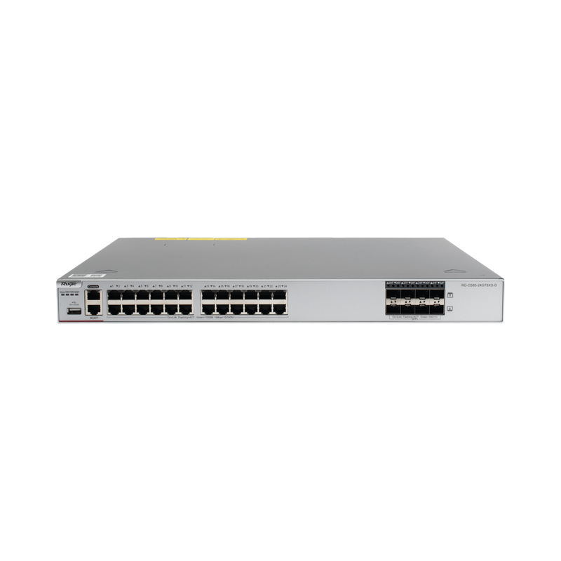 RG-CS85-24GT8XS-D Switch Core Administrable Capa 3 con 24 puertos Gigabit + 8 SFP+ para fibra 10Gb, gestión gratuita desde la nube.