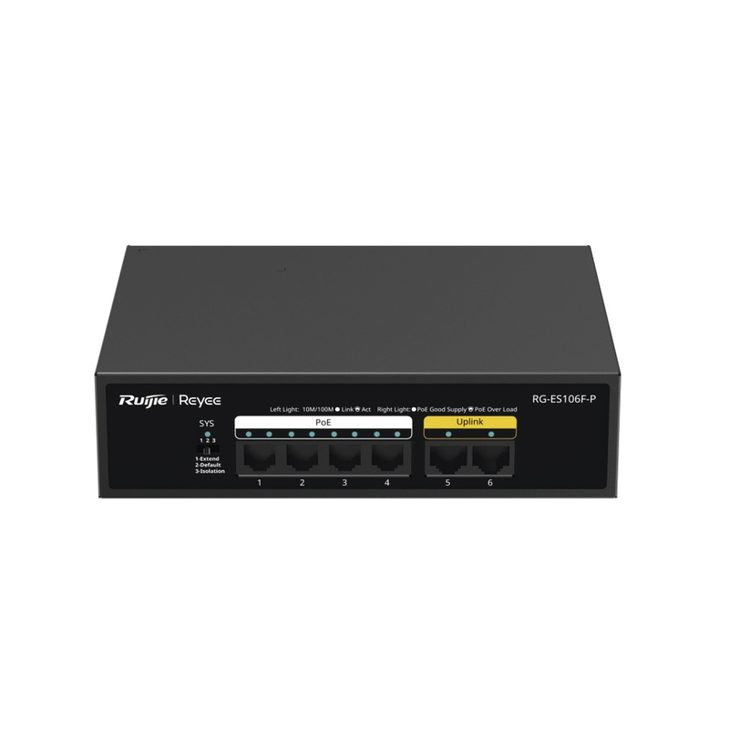 RG-ES106F-P Switch de 6 Puertos 10/100 Mbps, PoE+ hasta 54 Watts, No Administrable
