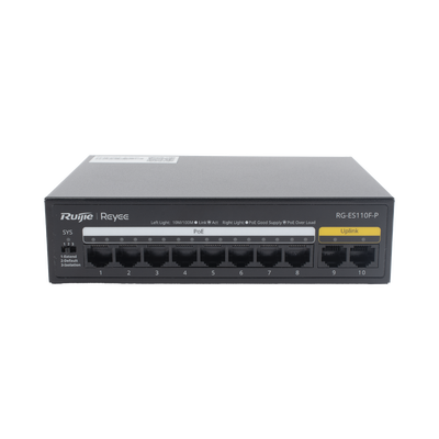 Switch PoE+ no Administrable, Hasta 110 Watts, 8 puertos PoE+ y 2 Uplinks 10/100