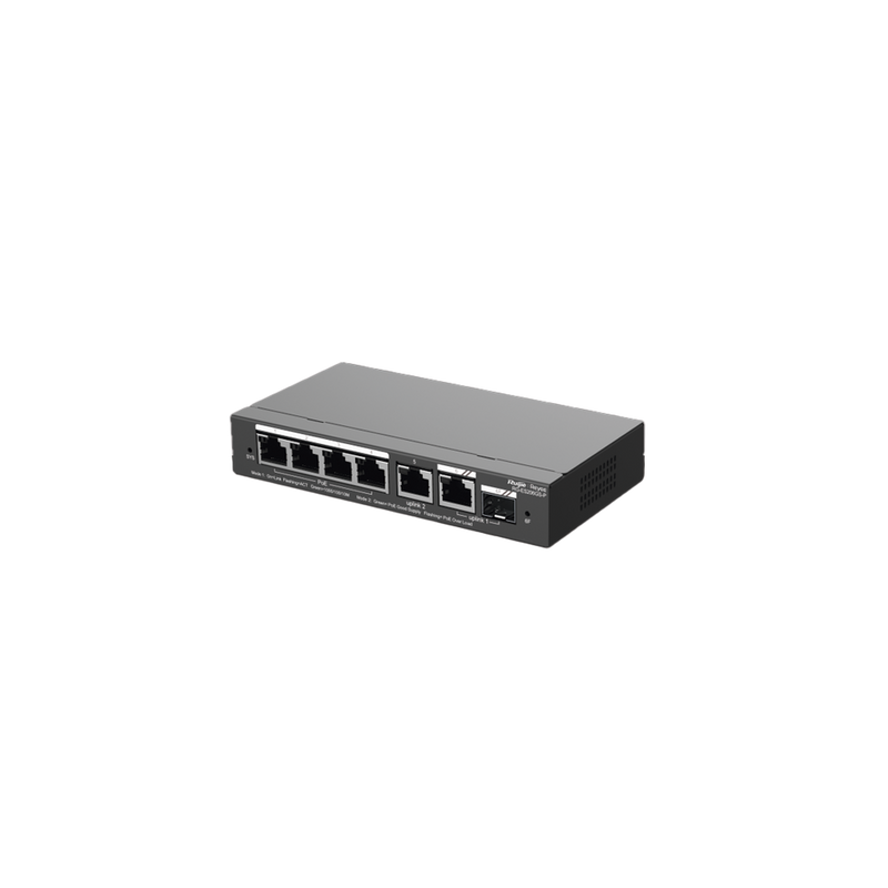 RG-ES206GS-P Switch Administrable con 4 puertos Gigabit PoE, 2 Uplink Gigabit y 1 Uplink Gigabit para Fibra SFP en combo, gestión gratuita desde la nube