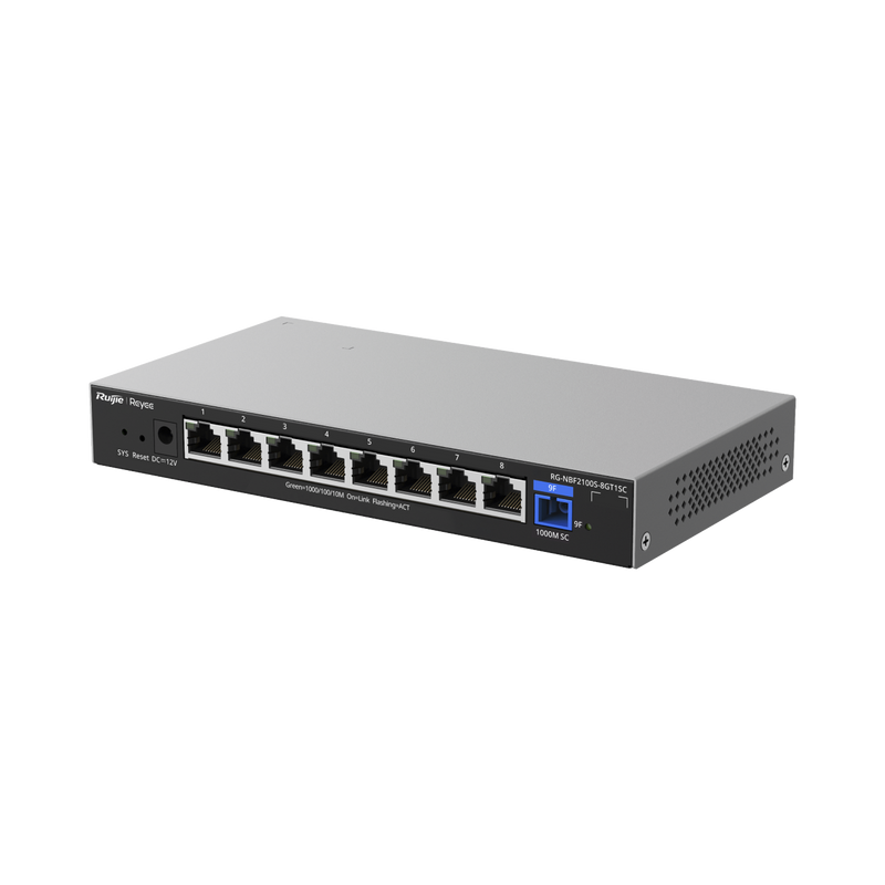 RG-NBF2100S-8GT1SC e-Lighten ONU / Switch Hibrido, Capa 2 con un Puerto PON 1G SC/UPC y 8 Puertos Ethernet 1G hasta 100 Clientes
