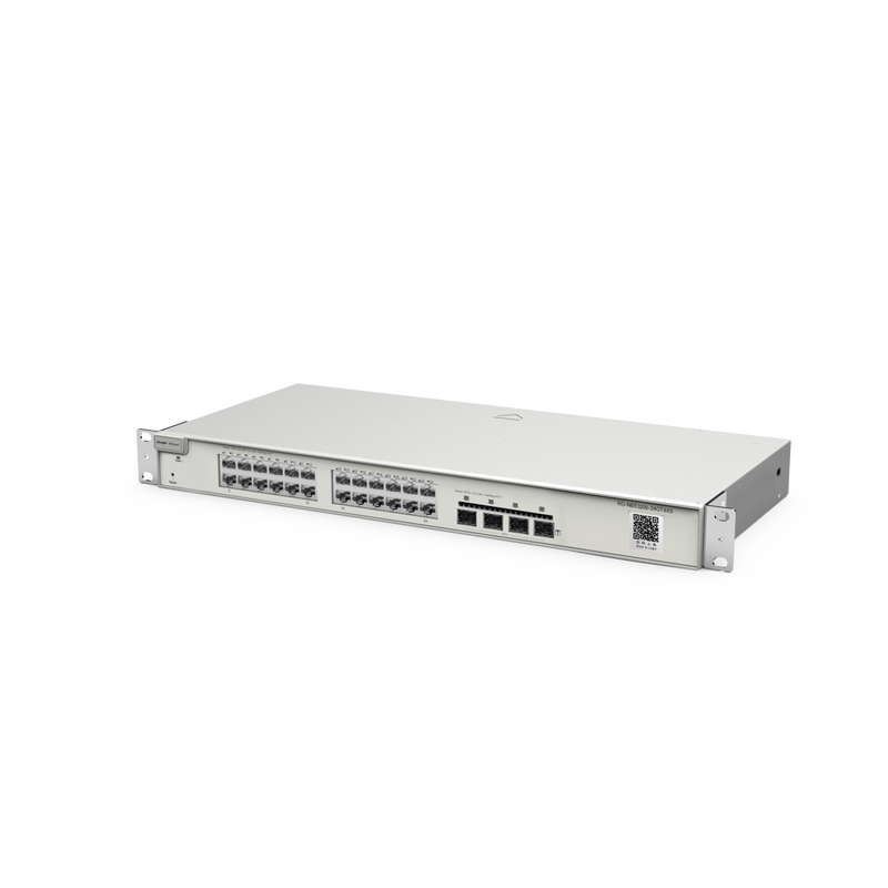 RG-NBS3200-24GT4XS Switch Administrable Capa 2+ Plus, con 24 puertos Gigabit, 4 puertos SFP+ para fibra 10Gb, gestión gratuita desde la nube.