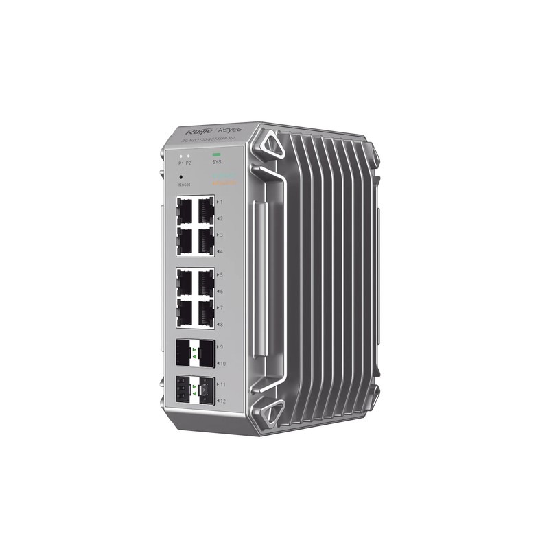 RG-NIS3100-8GT4SFP-HP Switch Industrial PoE, Ideal para temperaturas Extremas y protección contra descargas, 8 Puertos Gigabit PoE 802.3 af/at, 4 Puertos SFP Administrable Cloud