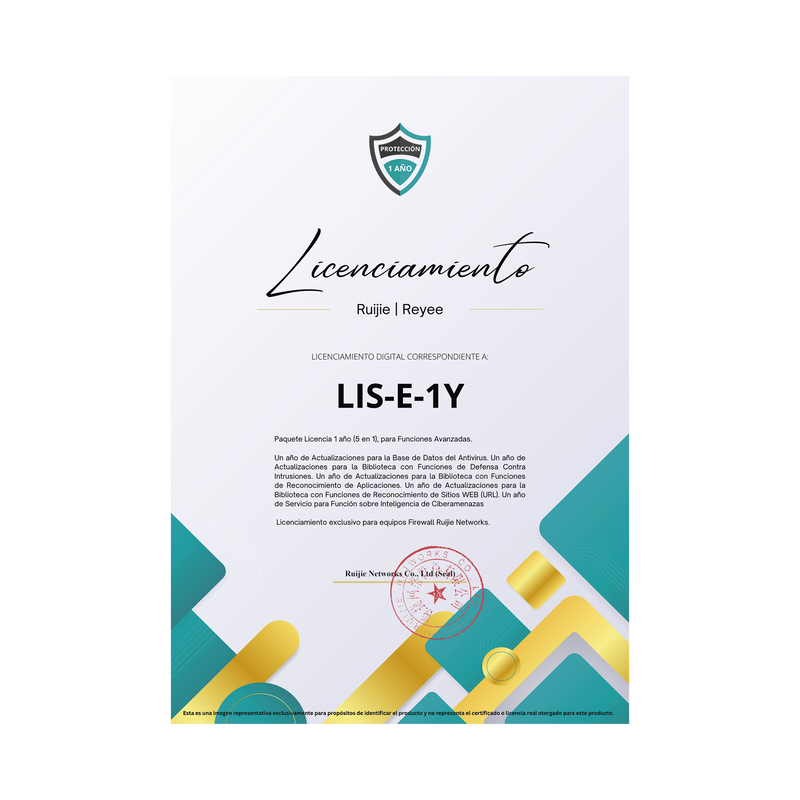 RG-WALL1600-Z3200-S-LIS-E-1Y Paquete Licencia 1 año  (5 en 1), para Funciones Avanzadas Firewall modelo Z3200 series