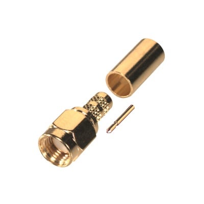 RP-3000-1X Conector SMA Macho Inverso de Anillo Plegable para Cables 9258, RG-8/X, LMR-240, Oro/Oro/Teflón.
