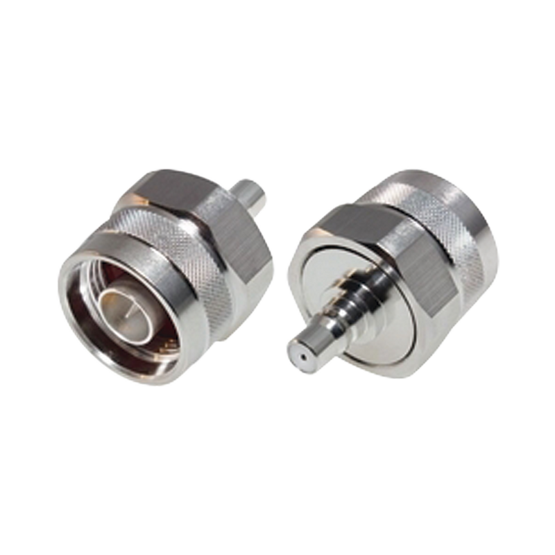 Adaptador de Bajo PIM, Interserie de Conector N Macho a QMA (Quick Mate) Hembra, Bronce Blanco/ Oro/ Teflón.