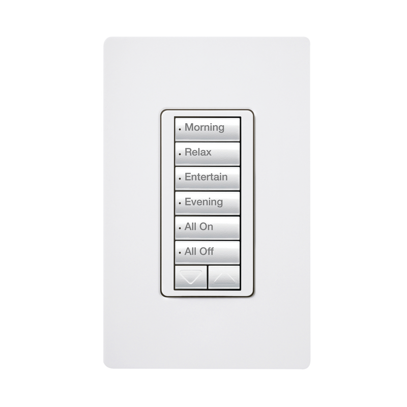 RRDW6BRLWH (RadioRA2) Teclado seetouch 6 botones, 2 botones subir/bajar, programe escenas diferentes en cada botón.