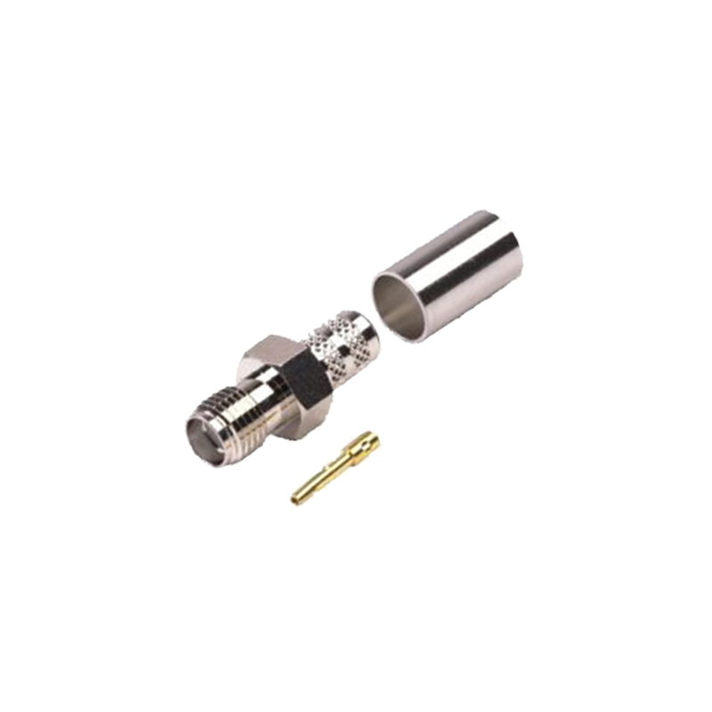 RSA-3050-X Conector SMA Hembra de Anillo Plegable para Cables RG-8/X, LMR-240, 9258, Niquel/Oro/Teflón.