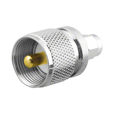 Adaptador en Línea, de Conector SMA Macho a UHF Macho (PL-259), Níquel/ Oro/ Teflón.