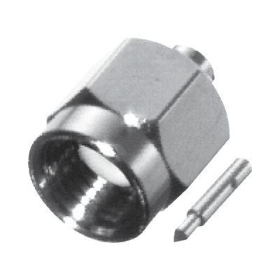 Conector SMA Macho de Pared Gruesa para Cable Semi-Rigido de 0.085" de Díametro, SR1, Inox.-Oro/ Oro/ Teflón.