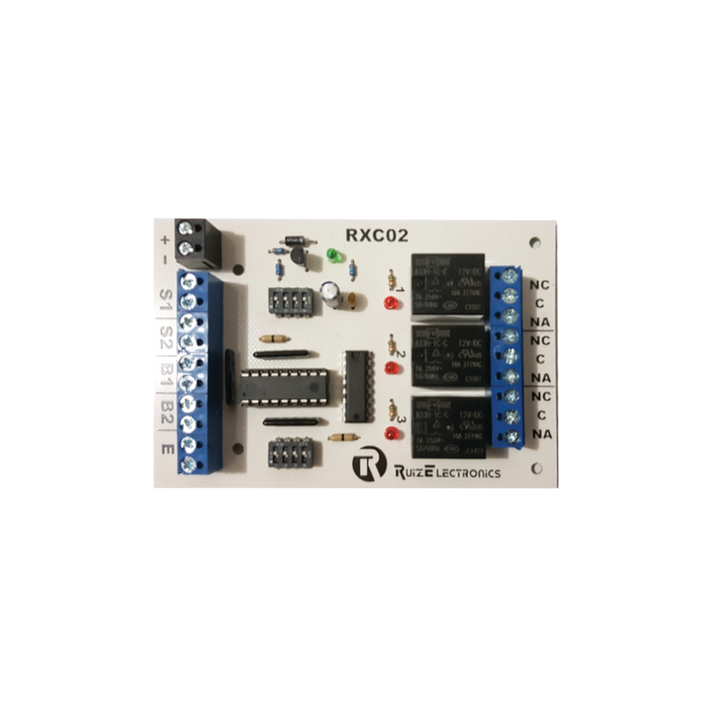 RXC02 Tarjeta para control de Esclusas para 2 puertas con temporizador en desbloqueo y bloqueo/ entrada para botón de emergencia/ salida de emergencia.