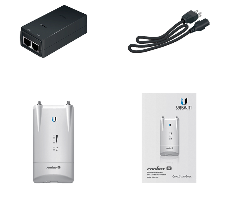 UBIQUITI ROCKET R5AC-LITE - Radio conectorizado Airmax AC 5GHz para exterior, con tecnología MIMO y 2 conectores RP-SMA. Potencia de transmisión de 27 dBm y rendimiento de hasta 500 Mbps.
