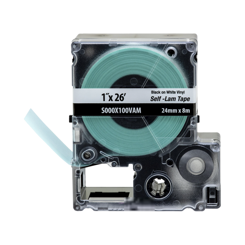 S000X100VAM Casete de Etiquetas Autolaminadas de Cinta Continua, de 24 (1 in) mm de Ancho, 8 m de Largo, Para Cables de 2.5 a 5.1 mm (10 - 12 AWG) de Diámetro, Color Blanco