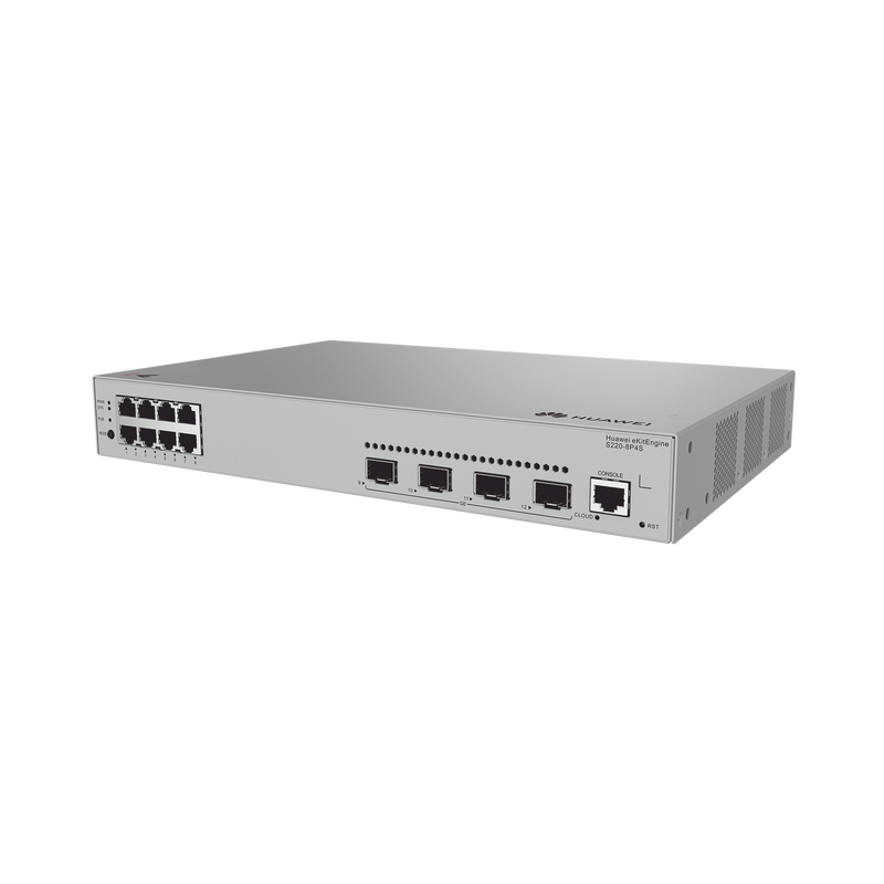 S220-8P4S Switch de acceso eKit Administrable / Capa 2 / 8 Puertos PoE+ Gigabit + 4 SFP + Puerto Consola / PoE Perpetuo / Presupuesto PoE 125 W / Sin licenciamiento