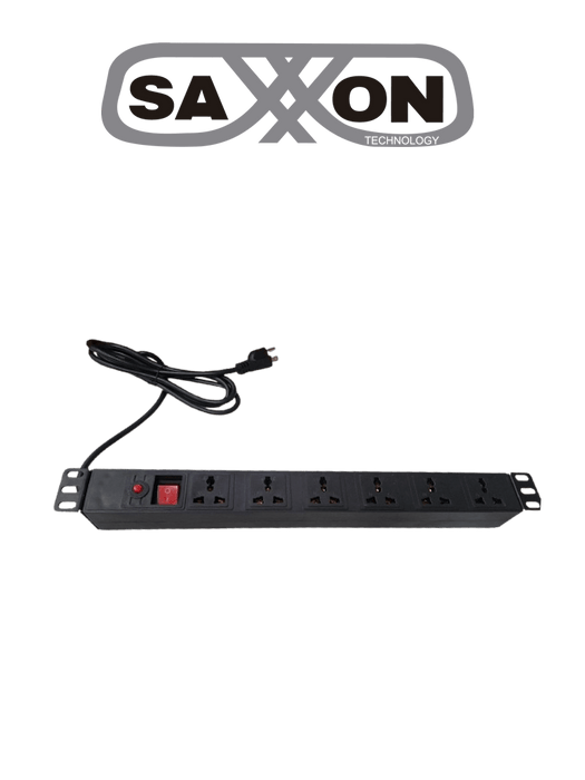 SAXXON SXPDU6UPL- Barra PDU con 6 Contactos Individuales , Rack 19" 1UR , 15 Amp , 120V , Protección contra rayos , Carcasa de Plástico